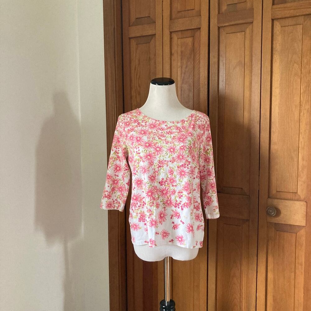 Talbots Pink Stretch Floral Pullover, Size MP